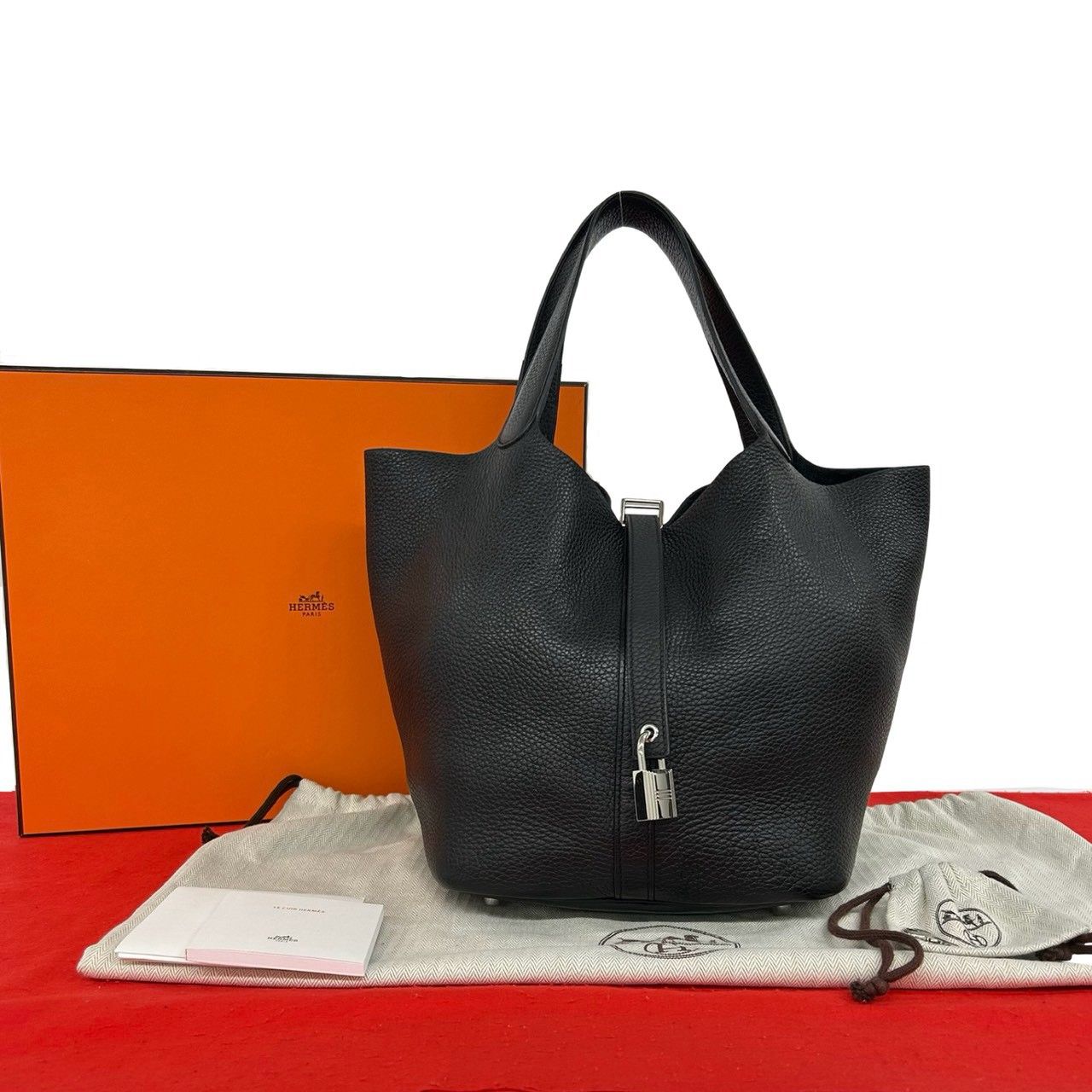 Hermes Bag with Key Picotin Lock GM Taurillon Clemence Leather Handbag Black