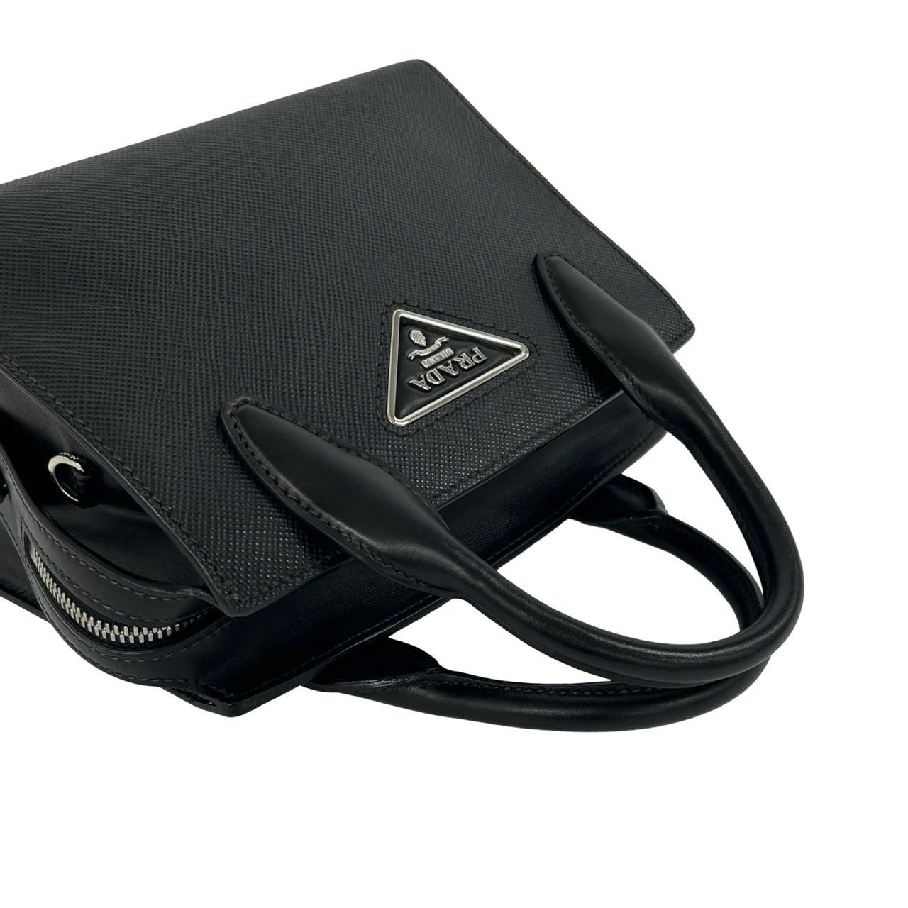Prada Kristen Triangle Logo Saffiano Leather 2-Way Shoulder Bag Black — view 4