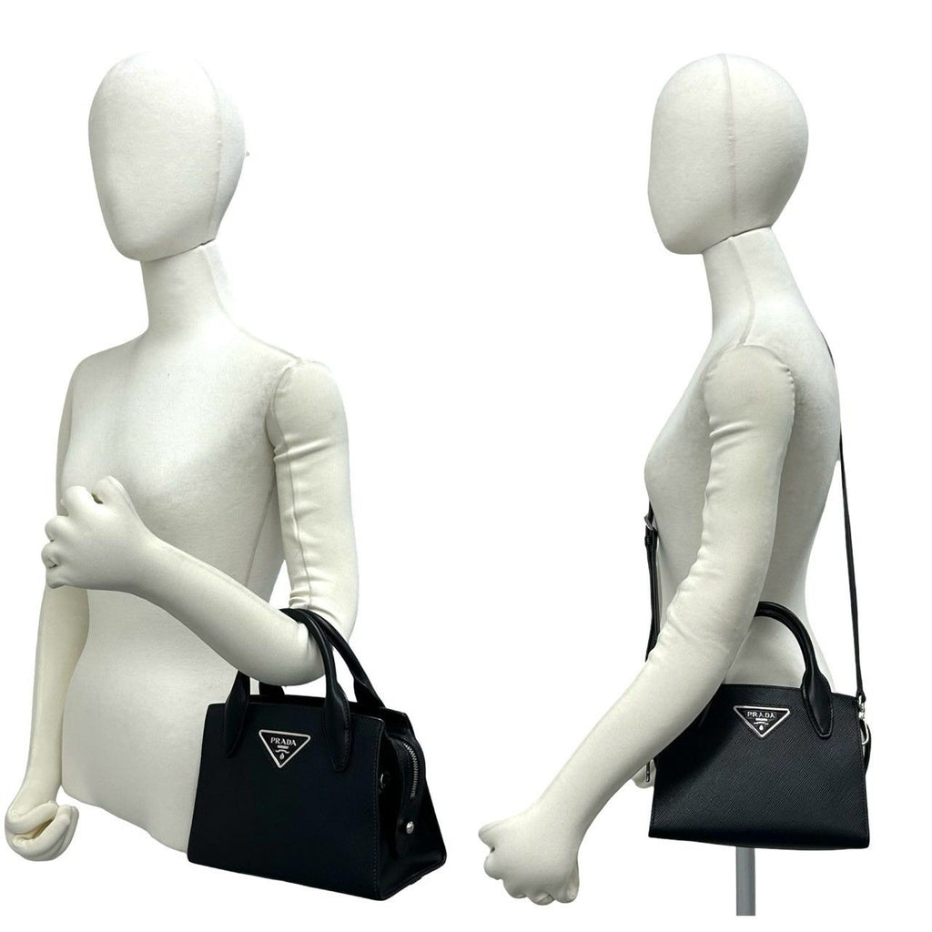 Prada Kristen Triangle Logo Saffiano Leather 2-Way Shoulder Bag Black — view 2