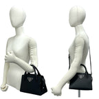 Prada Kristen Triangle Logo Saffiano Leather 2-Way Shoulder Bag Black — view 2
