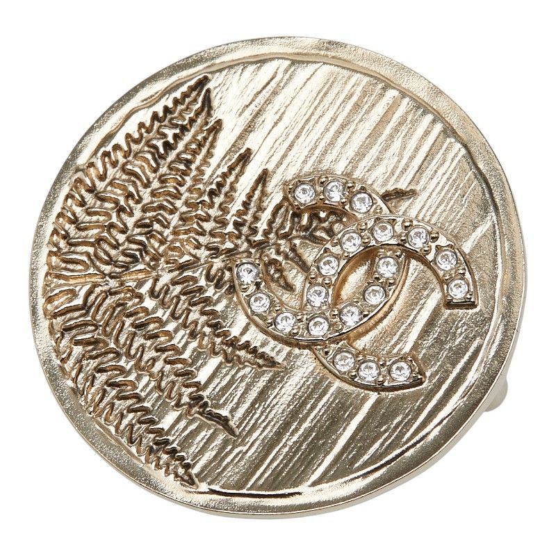 Chanel CC Logo Brooch Gold Rhinestone Plated