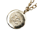 Chanel CC Logo Chain Pendant Gold Black Plated Leather
