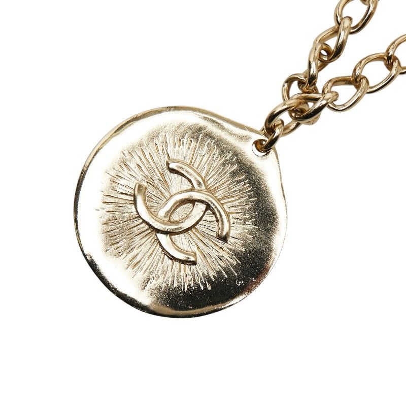 Chanel CC Logo Chain Pendant Gold Black Plated Leather