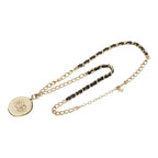 Chanel CC Logo Chain Pendant Gold Black Plated Leather — view 3