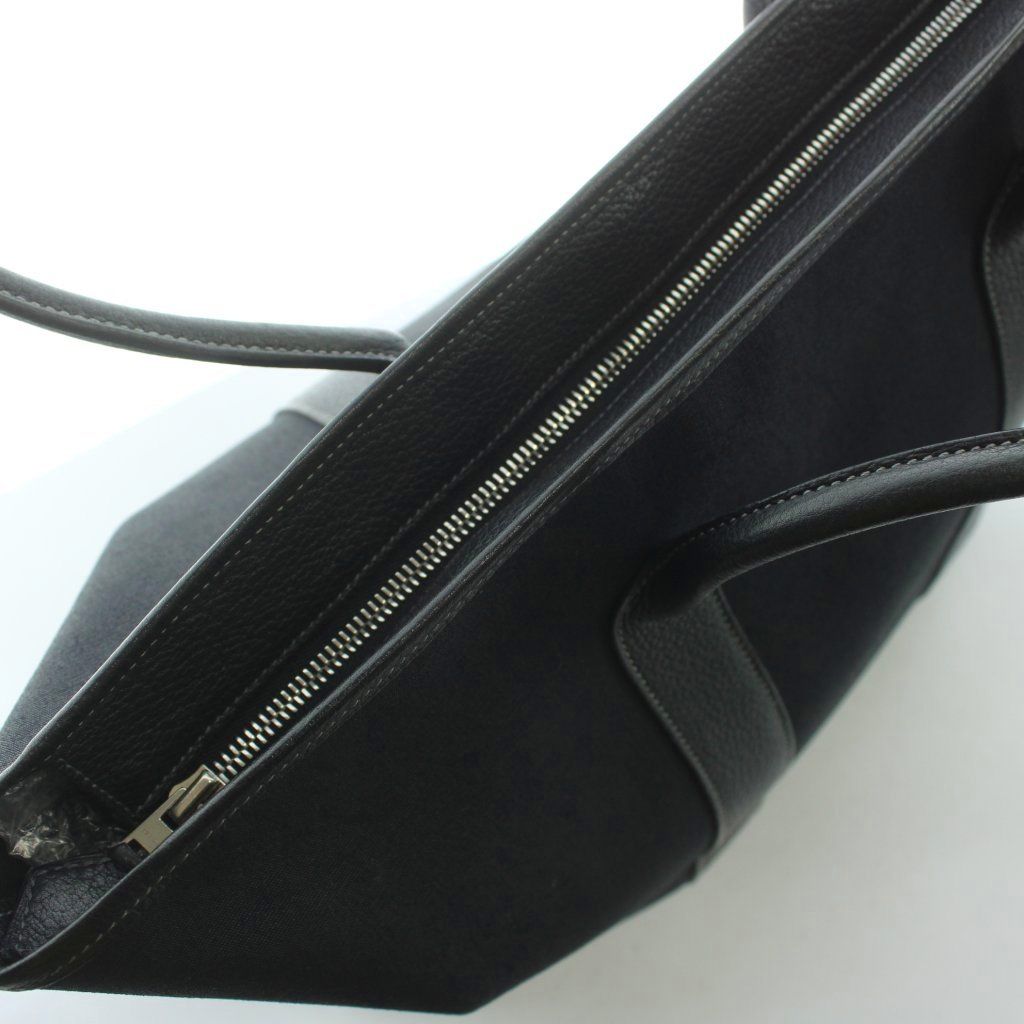 Hermes Garden Zip MM Tote Bag Toile Officier Leather Black — view 6