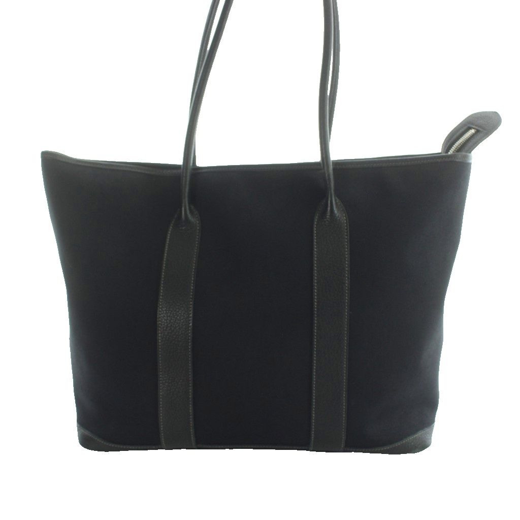 Hermes Garden Zip MM Tote Bag Toile Officier Leather Black — view 3