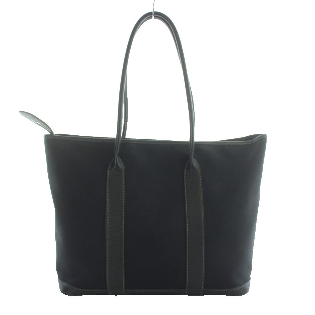 Hermes Garden Zip MM Tote Bag Toile Officier Leather Black