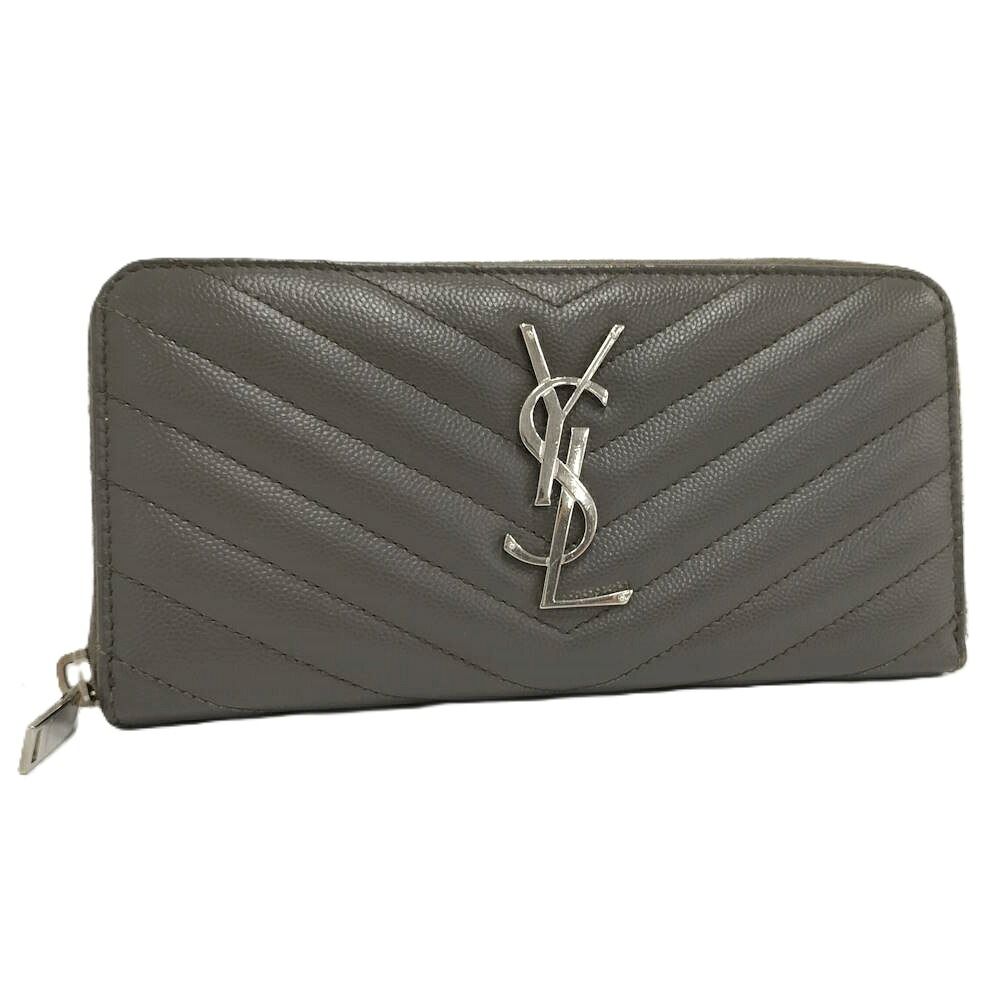 Saint Laurent Zip Around Wallet Leather Gray
