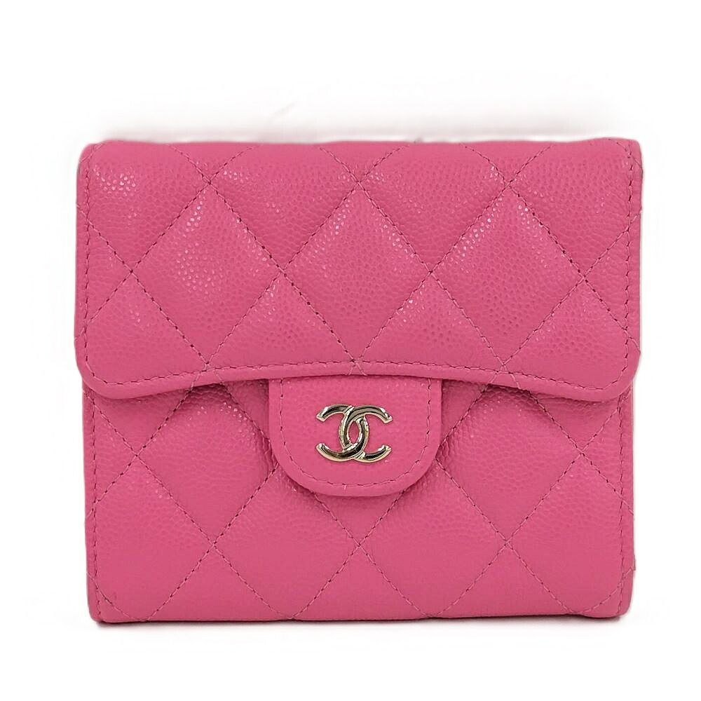 Chanel Compact Wallet Caviar Leather Pink