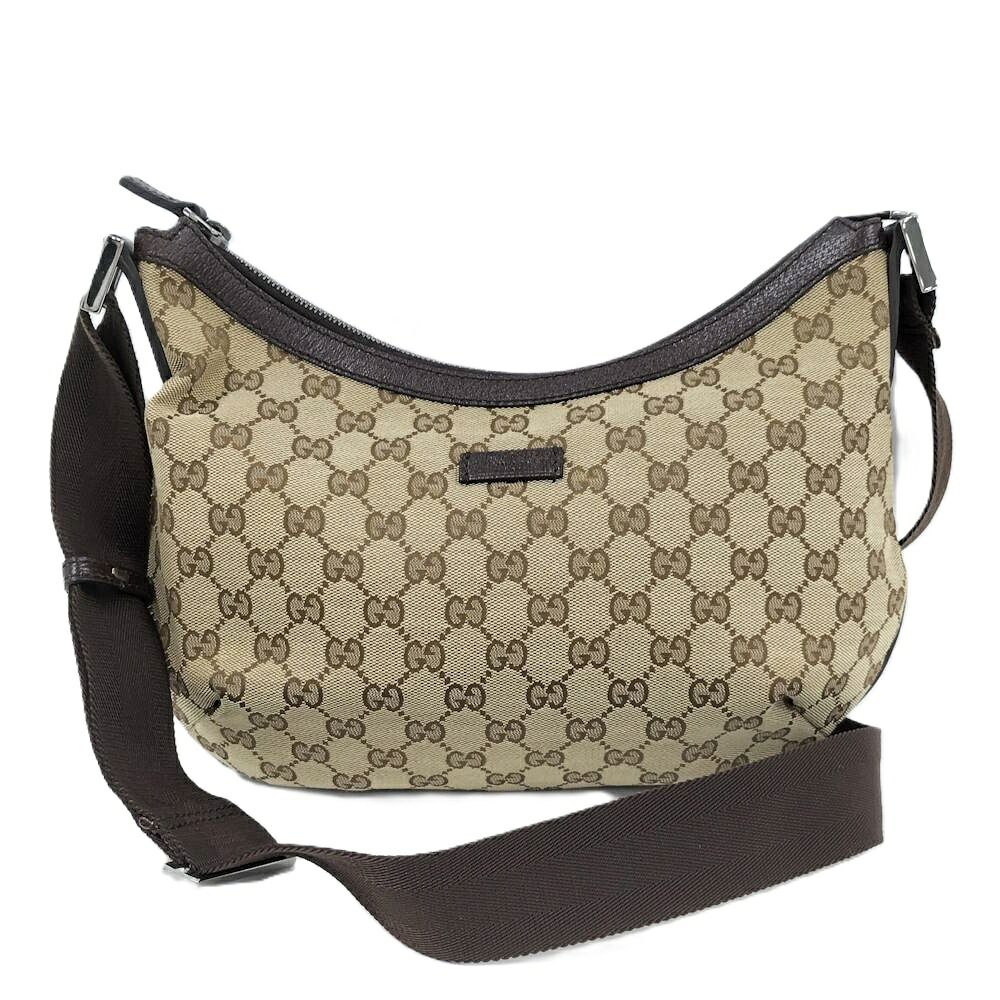 Gucci Half Moon Shoulder Bag Canvas Brown Beige