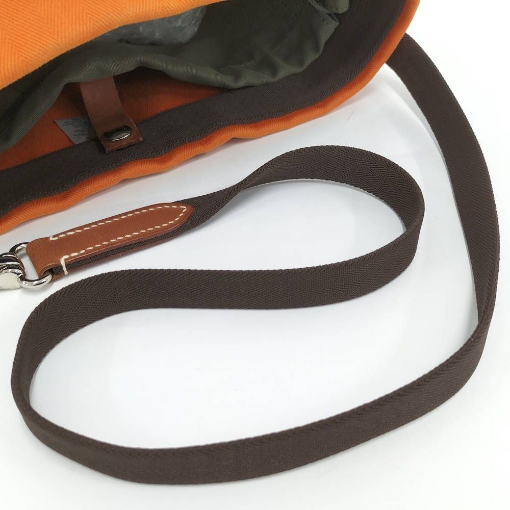 Hermes Sac de Panthere Shoulder Bag Toile Chevron Leather Orange — view 6