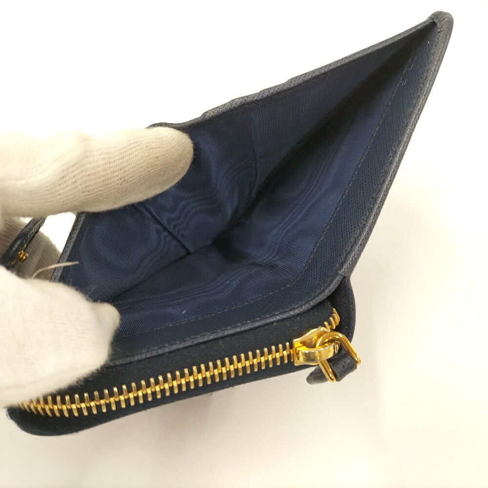 Prada Compact Wallet Leather Navy — view 6
