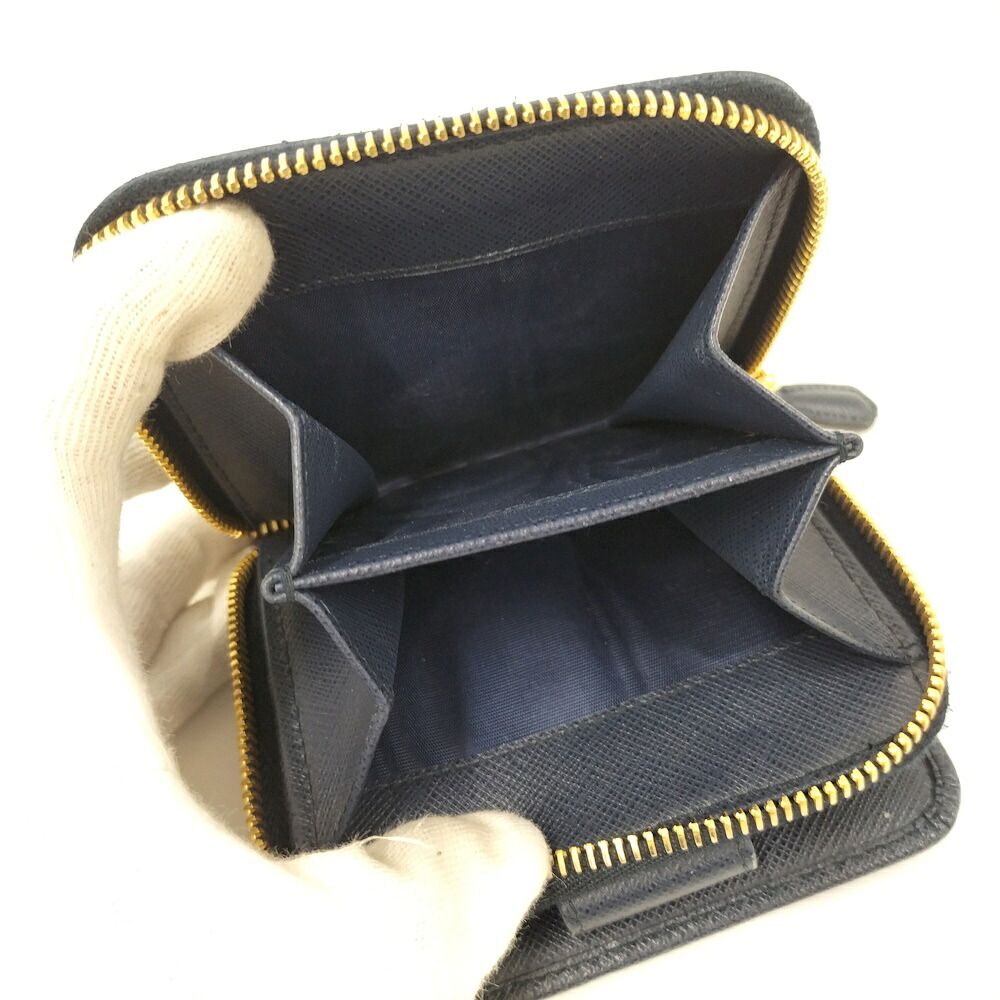 Prada Compact Wallet Leather Navy — view 7
