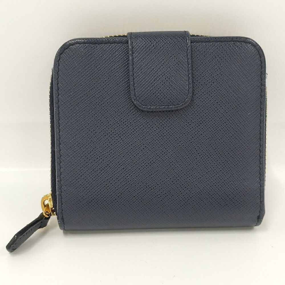 Prada Compact Wallet Leather Navy — view 3
