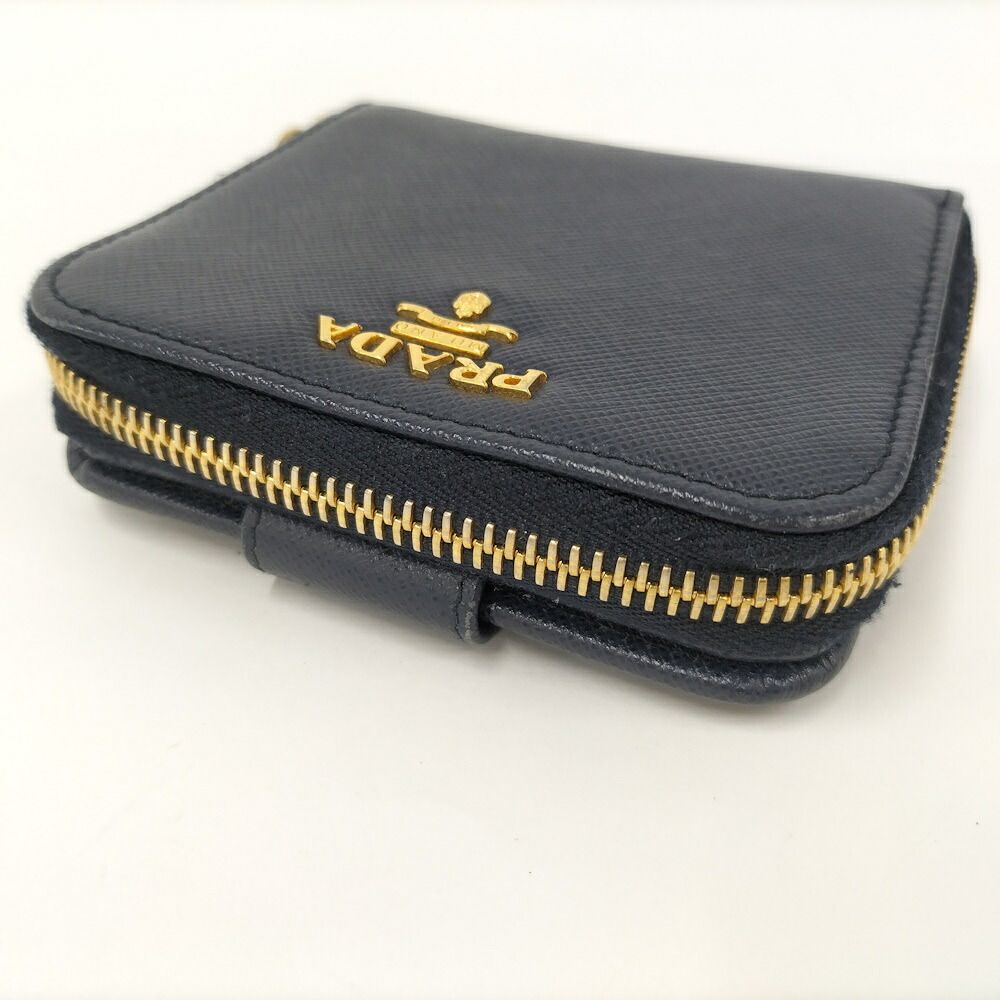 Prada Compact Wallet Leather Navy — view 5