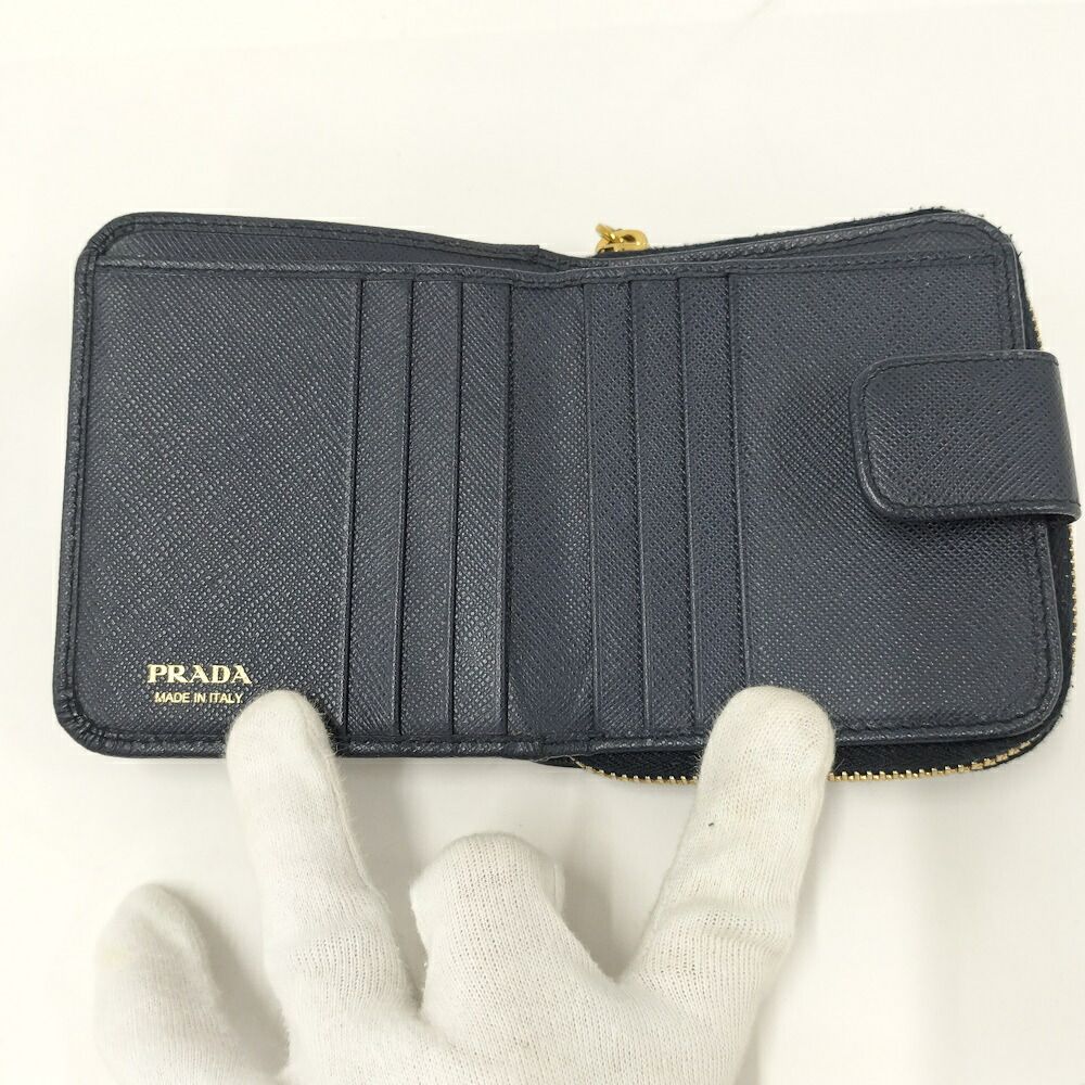 Prada Compact Wallet Leather Navy — view 2