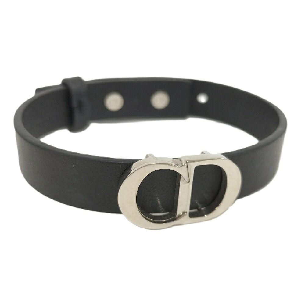 Dior Logo Bracelet Leather Black Silver