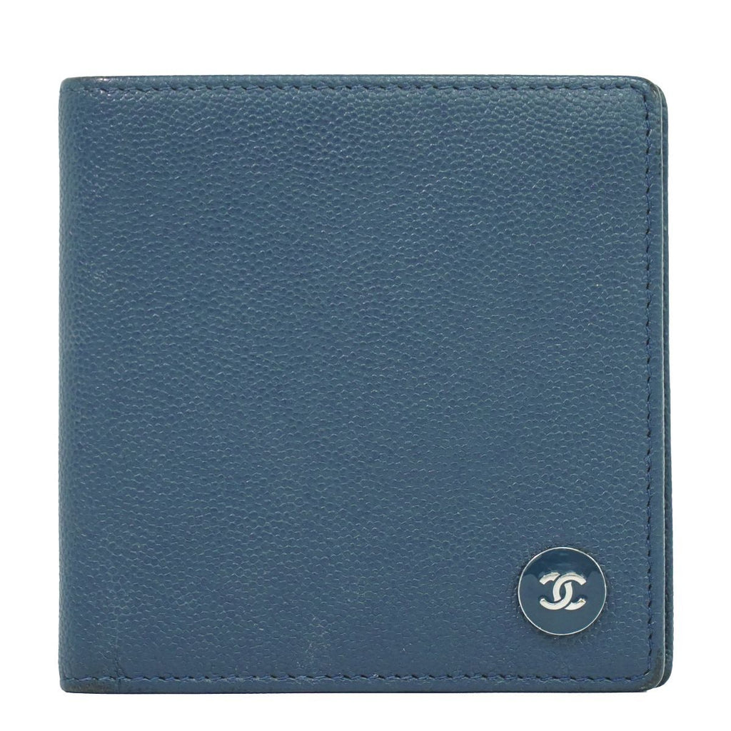 Chanel CC Logo Coco Buttons Bifold Folded Wallet Compact Bill Caviar Leather