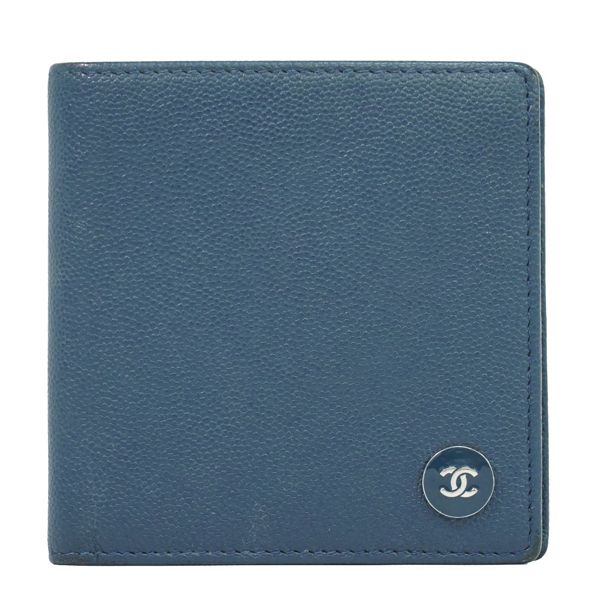 Chanel CC Logo Coco Buttons Bifold Folded Wallet Compact Bill Caviar Leather