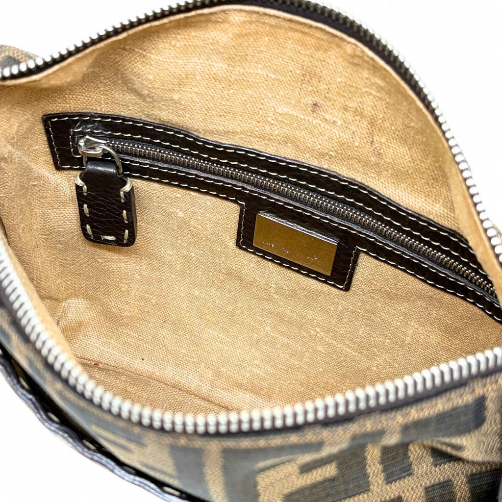 Fendi Zucca Shoulder Bag Canvas Leather Beige Dark Brown — view 6