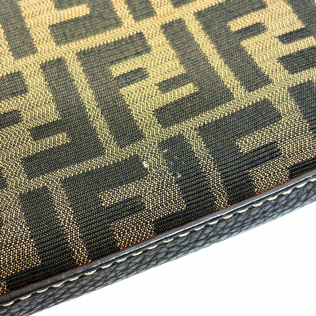 Fendi Zucca Shoulder Bag Canvas Leather Beige Dark Brown — view 8
