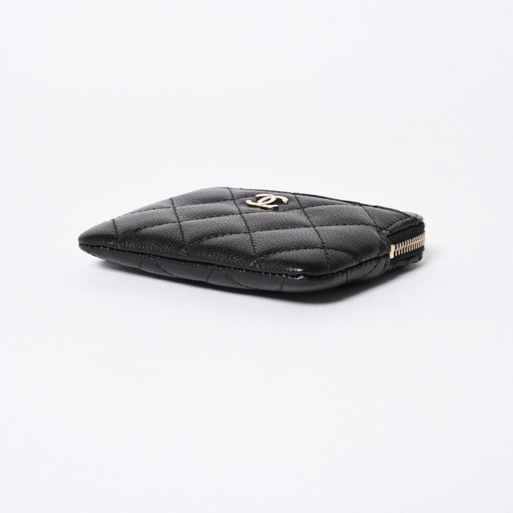 Chanel Classic Zip Coin Purse Stand CC Logo Caviar Leather Black Gold — view 5