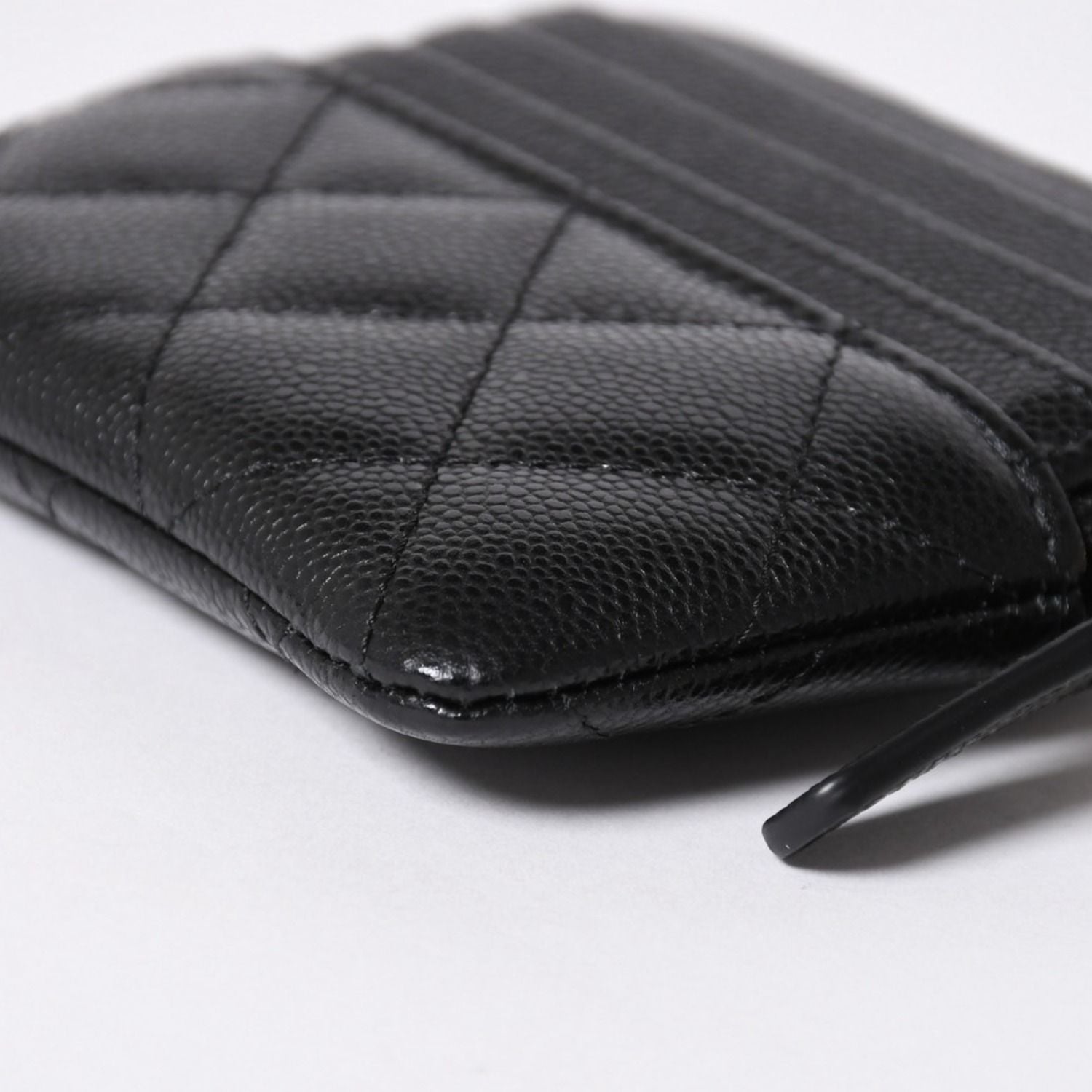Chanel Classic Zip Coin Purse Stand CC Logo Caviar Leather Black Gold — view 8