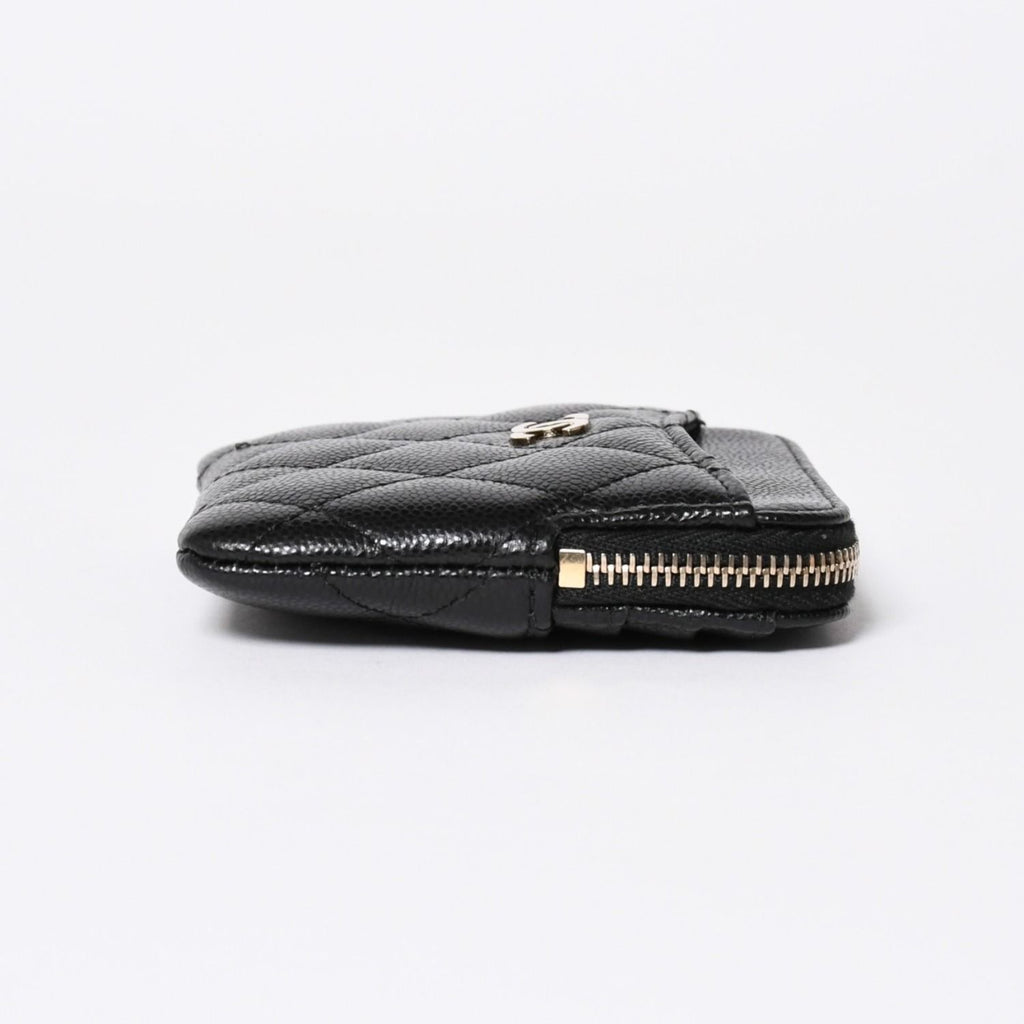 Chanel Classic Zip Coin Purse Stand CC Logo Caviar Leather Black Gold — view 4