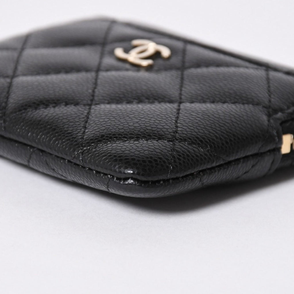 Chanel Classic Zip Coin Purse Stand CC Logo Caviar Leather Black Gold — view 6