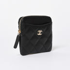 Chanel Classic Zip Coin Purse Stand CC Logo Caviar Leather Black Gold — view 3