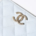 Chanel Round Zip Wallet Stand CC Logo Caviar Leather Light Blue Gold — view 6