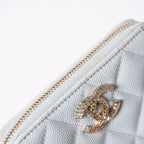 Chanel Round Zip Wallet Stand CC Logo Caviar Leather Light Blue Gold — view 5