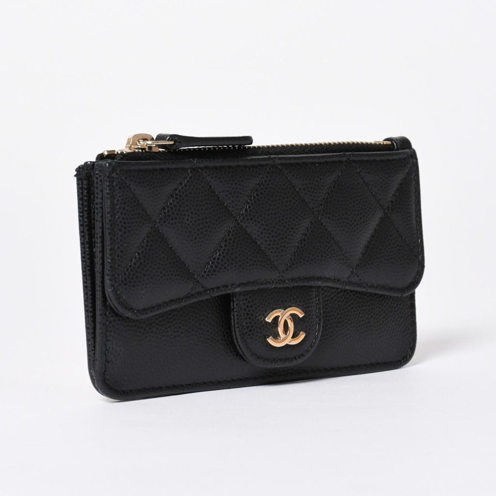 Chanel Coin Purse CC Logo Caviar Leather Black Gold — view 3