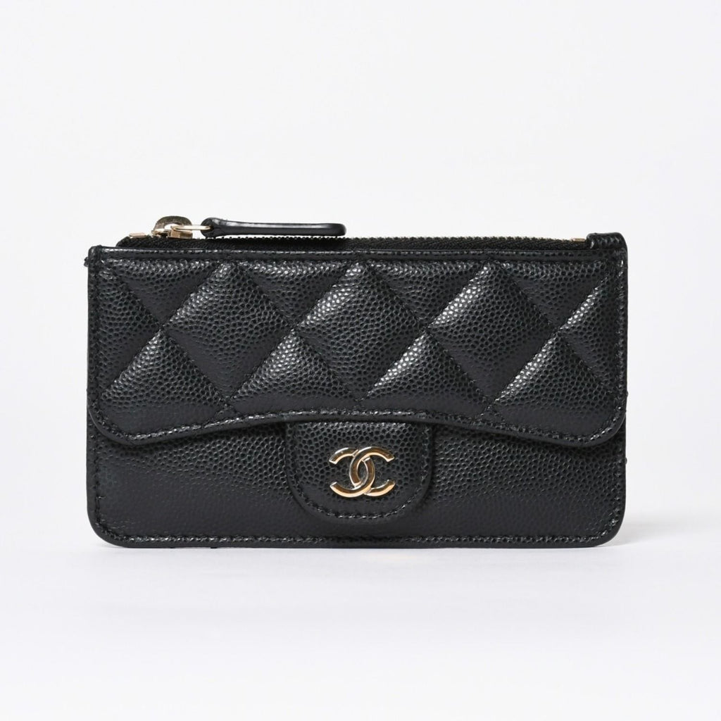 Chanel Coin Purse CC Logo Caviar Leather Black Gold