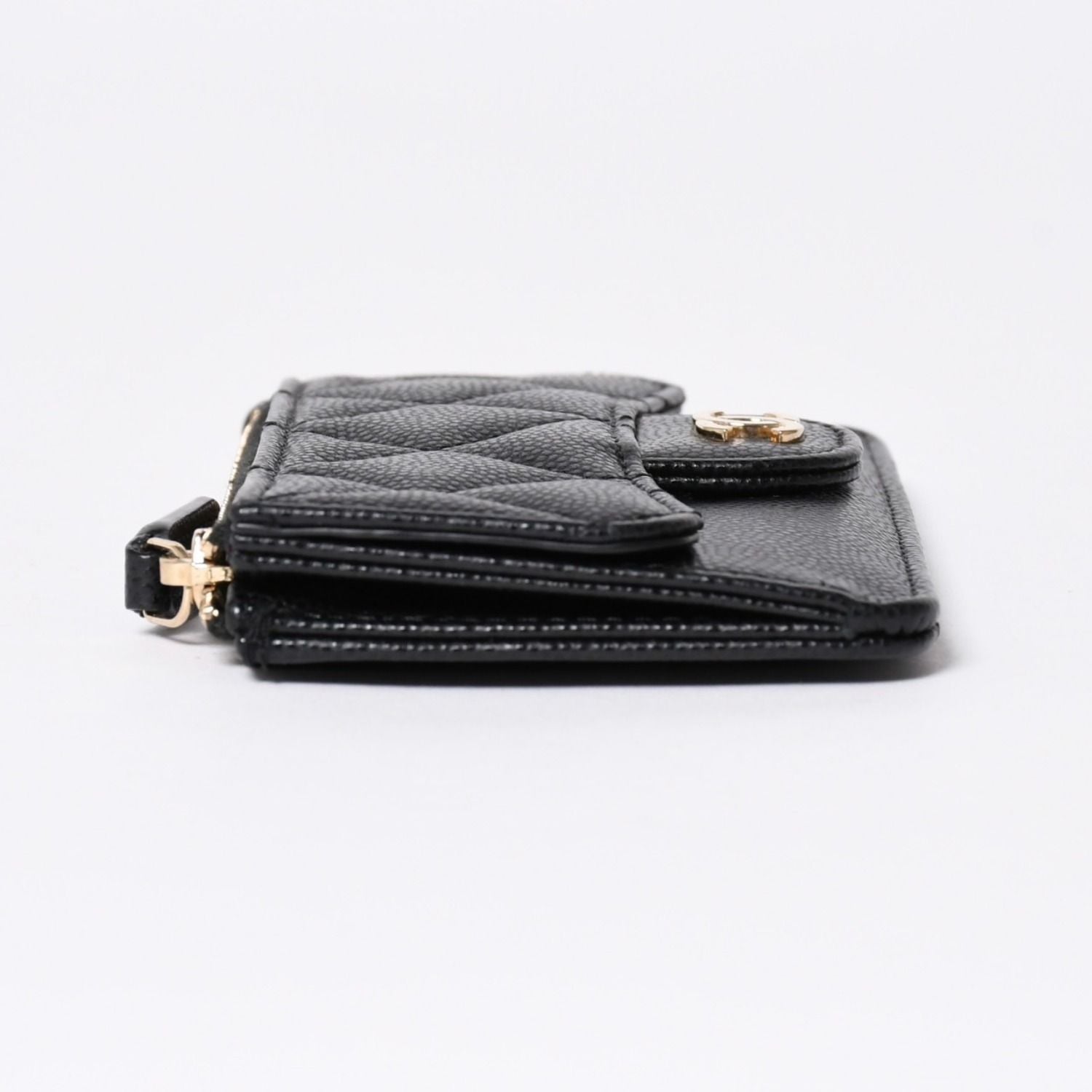 Chanel Coin Purse CC Logo Caviar Leather Black Gold — view 4