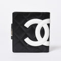 Chanel Cambon Line Bifold Wallet CC Logo Calfskin Kiss Lock Black Silver