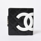 Chanel Cambon Line Bifold Wallet CC Logo Calfskin Kiss Lock Black Silver