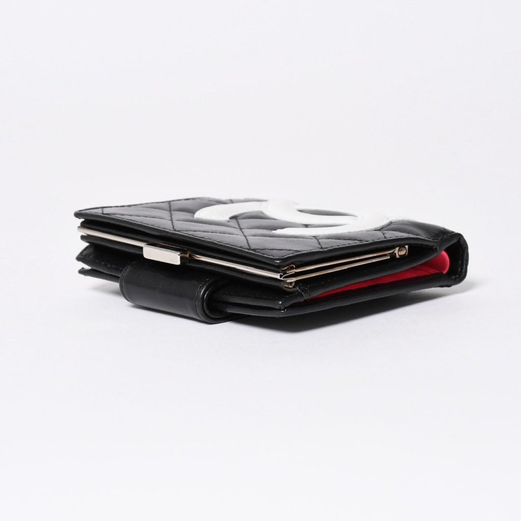 Chanel Cambon Line Bifold Wallet CC Logo Calfskin Kiss Lock Black Silver — view 5