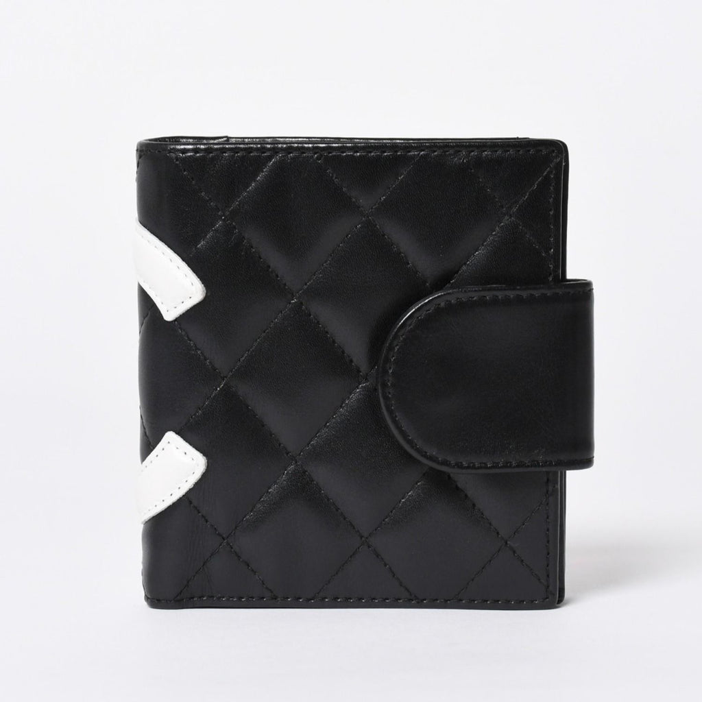 Chanel Cambon Line Bifold Wallet CC Logo Calfskin Kiss Lock Black Silver — view 2