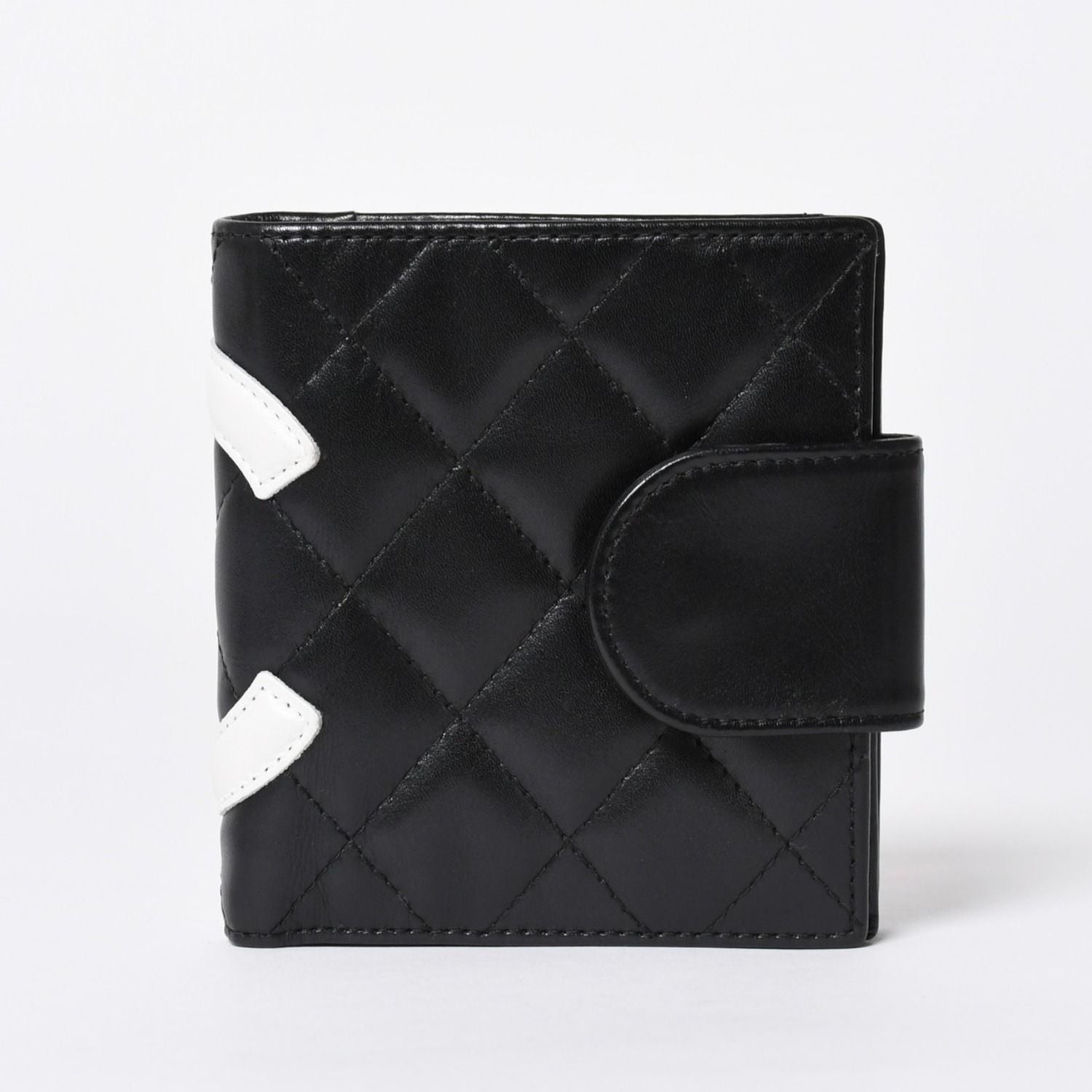 Chanel Cambon Line Bifold Wallet CC Logo Calfskin Kiss Lock Black Silver — view 2