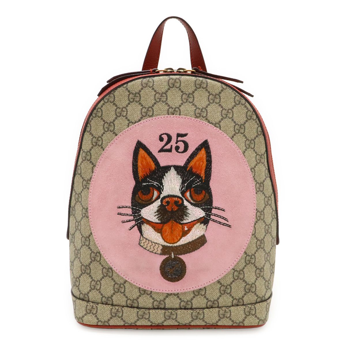 Gucci GG Supreme Bosco Applique Dog Backpack Leather Beige