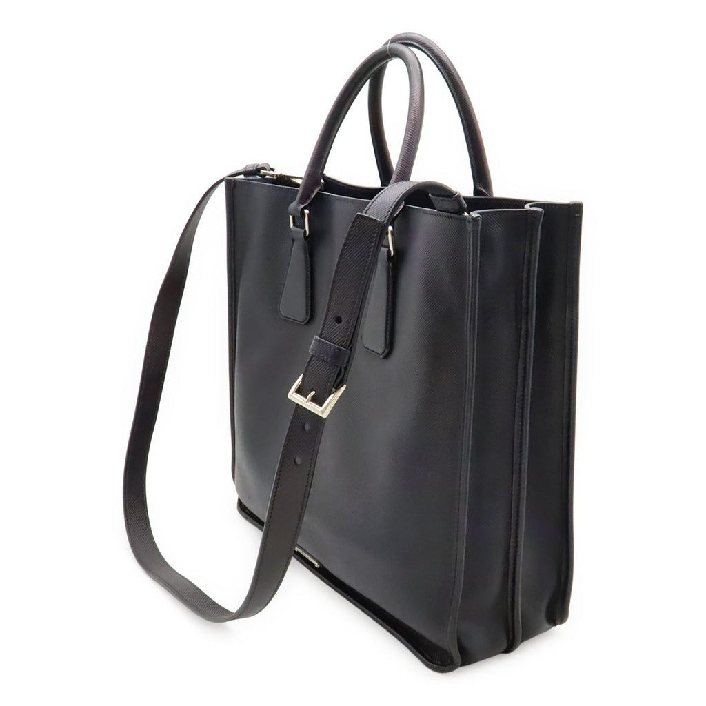 Prada Triangle Logo Saffiano Tote 2-Way Shoulder Bag Crossbody Leather Navy — view 2