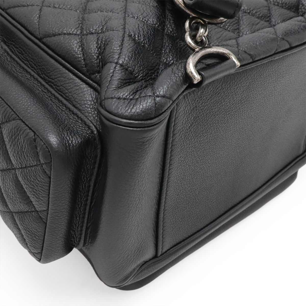 Chanel Quilted Casual Lock Backpack Caviar Leather Black Silver — view 3