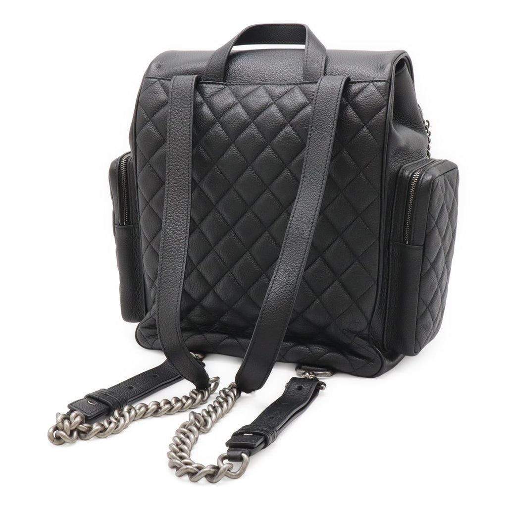 Chanel Quilted Casual Lock Backpack Caviar Leather Black Silver — view 2