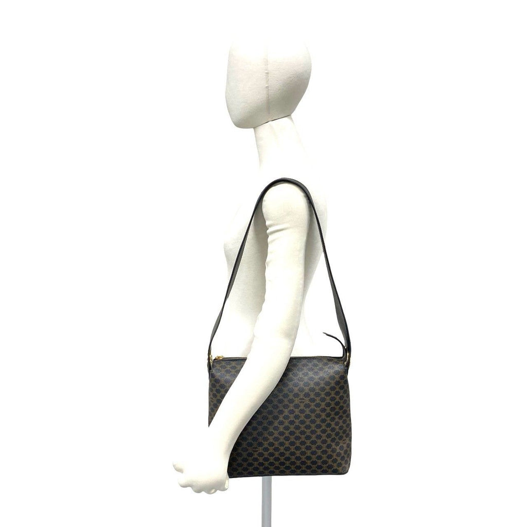 Celine Macadam Blason Triomphe Pattern Circle Logo Leather Semi Bag Black — view 2