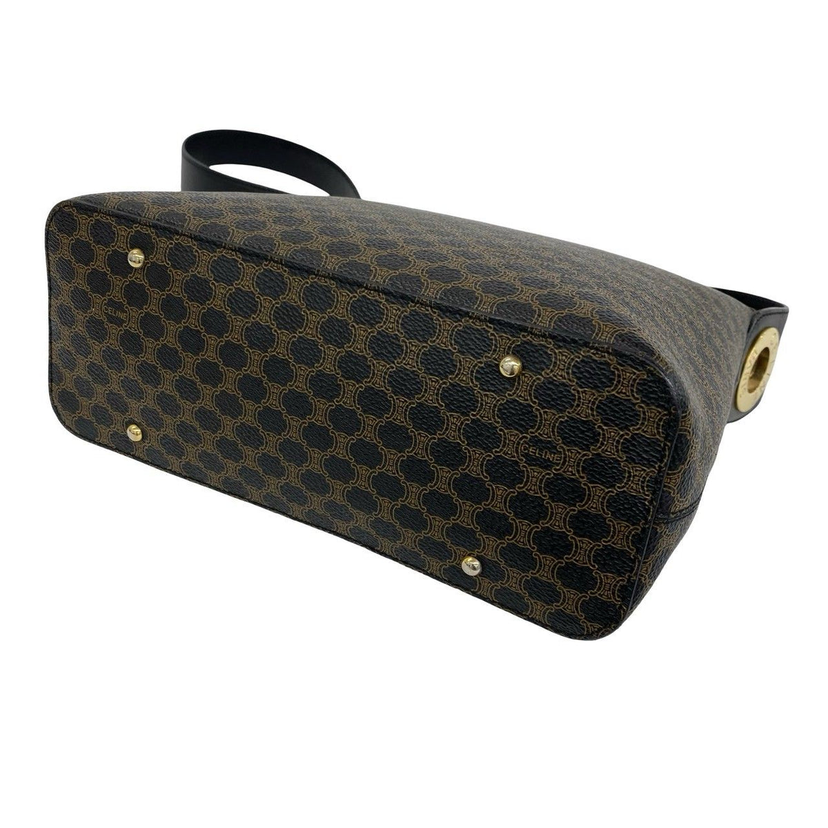 Celine Macadam Blason Triomphe Pattern Circle Logo Leather Semi Bag Black — view 8