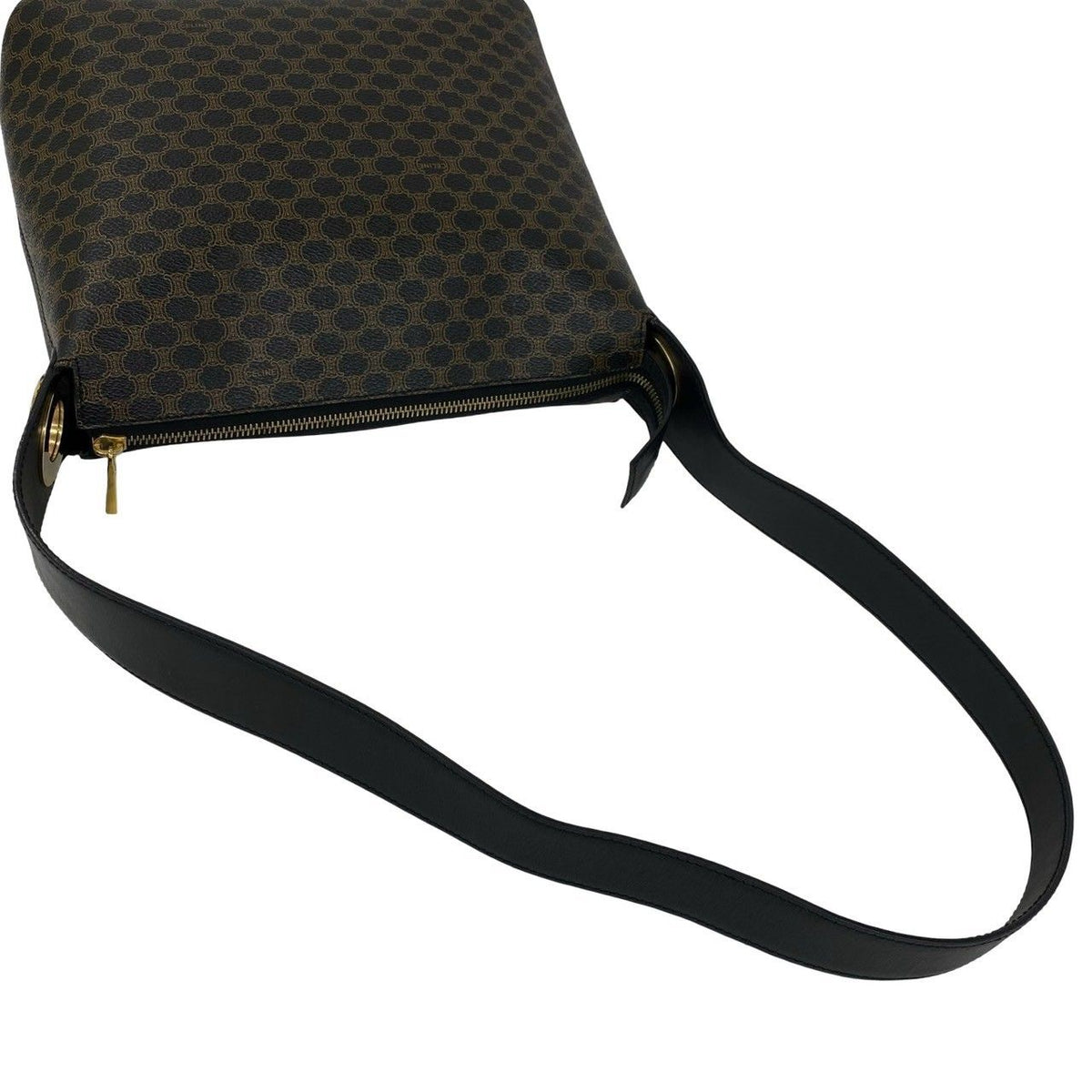 Celine Macadam Blason Triomphe Pattern Circle Logo Leather Semi Bag Black — view 4