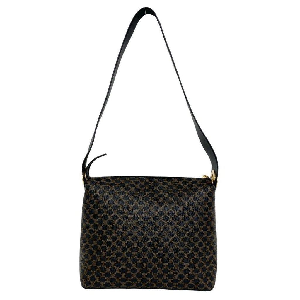Celine Macadam Blason Triomphe Pattern Circle Logo Leather Semi Bag Black — view 3