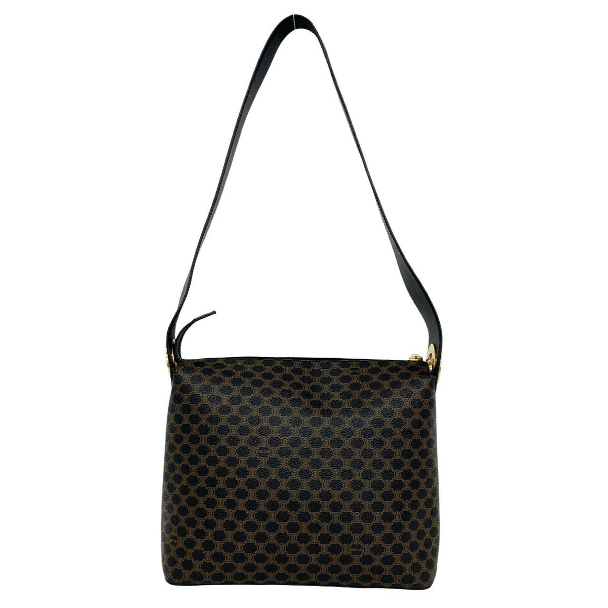 Celine Macadam Blason Triomphe Pattern Circle Logo Leather Semi Bag Black — view 3