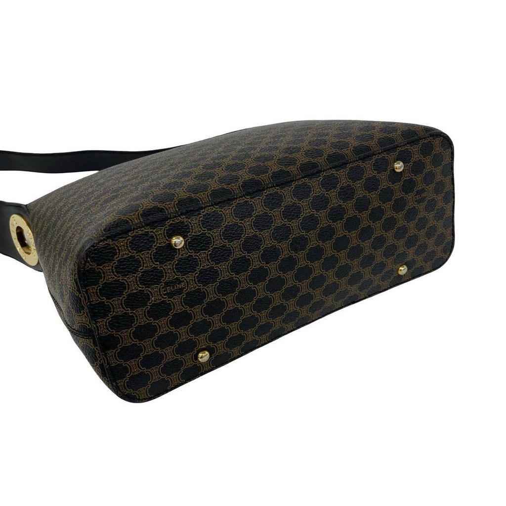 Celine Macadam Blason Triomphe Pattern Circle Logo Leather Semi Bag Black — view 7